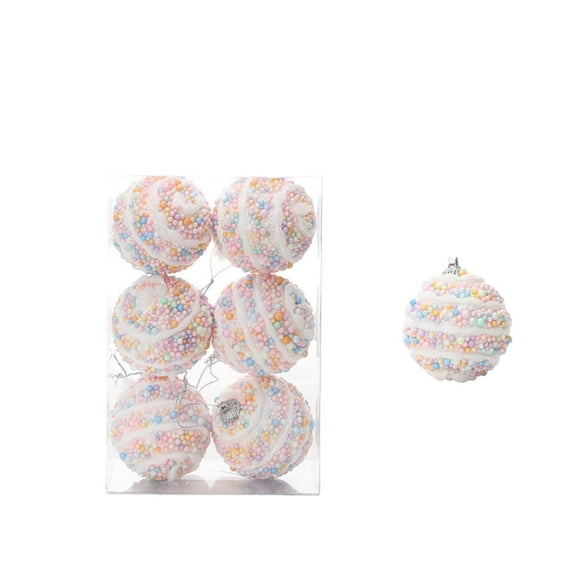 chaungfeng 6-Pack Christmas Tree Ball Ornaments Set, Macarons Colorful Candy Theme Hanging Baubles, Foam Hanging Decorations for Xmas Tree, Wreath, Garland, Holiday Party Decor, 2.36in