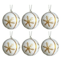 chaungfeng 6 Pcs Christmas Ball Ornaments, 2.36 Inch with Elk Snowflake Pattern Christmas Foam Plush Ball Ornaments, Hanging Decorations for Trees Fireplace Holiday Party Decor