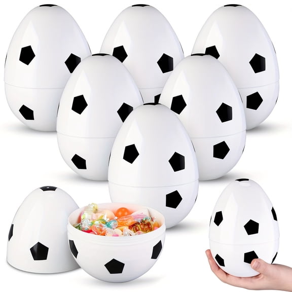 chaungfeng 6PCS Unfilled Easter Eggs Sports Balls Decorations - 5.9in Plastic Holiday Basket Stuffers Fillable Eggs Baseball Football Soccer for Easter Hunt Party Supplies(Soccer)