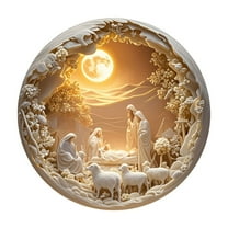 chaungfeng 7.9 Inch Wooden Nativity Wall Hanging, Round Resurrection Decor Nativity Scene Ornament, for Home Display, Christmas Party Christmas Tree Decoration