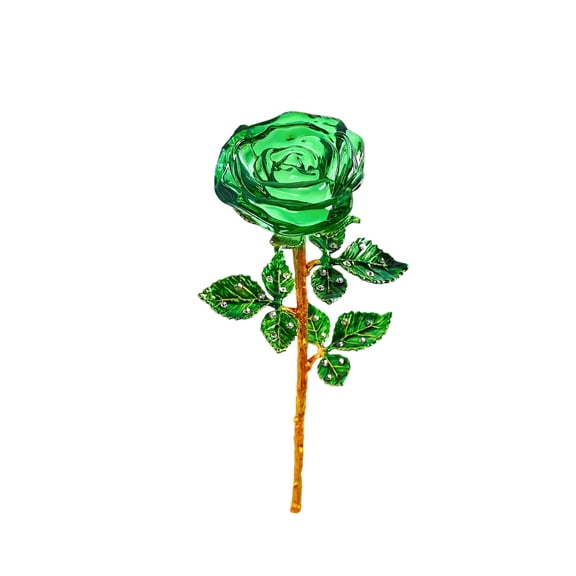 chaungfeng 9.5" Crystal Rose Flower, Glass Green Flowers with Green Leaves for Wedding Anniversary for Girlfriend, Good Friend and Wife, Romantic Gifts for Her