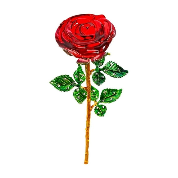chaungfeng 9.5" Crystal Rose Flower, Glass Red Flowers with Green Leaves for Wedding Anniversary for Girlfriend, Good Friend and Wife, Romantic Gifts for Her