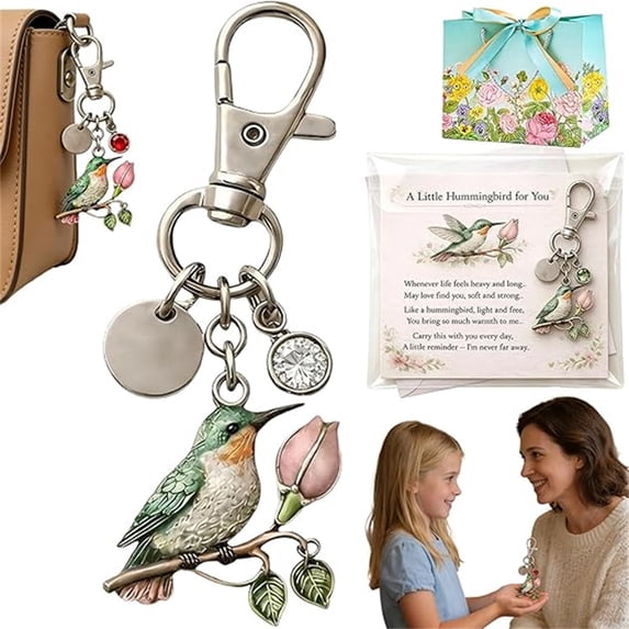 chaungfeng A Little Hummingbirds for You Keychain - A Meaningful Mom Day Gift Filled with Love Comforts with Greeting Card - April