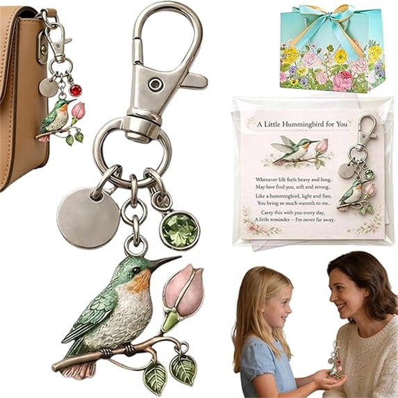 chaungfeng A Little Hummingbirds for You Keychain - A Meaningful Mom Day Gift Filled with Love Comforts with Greeting Card - August