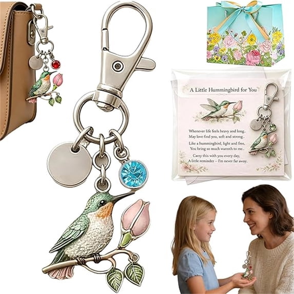 chaungfeng A Little Hummingbirds for You Keychain - A Meaningful Mom Day Gift Filled with Love Comforts with Greeting Card - December
