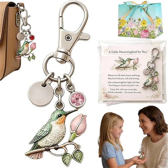 chaungfeng A Little Hummingbirds for You Keychain - A Meaningful Mom Day Gift Filled with Love Comforts with Greeting Card - October