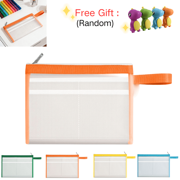 chaungfeng A5 Mesh Zipper Pouch, Orange Reusable Document File Bag Portable Waterproof File Organizer, Multipurpose Paper Storage Bag Stationery Pouch Pencil Case Pen Bag for Office Home