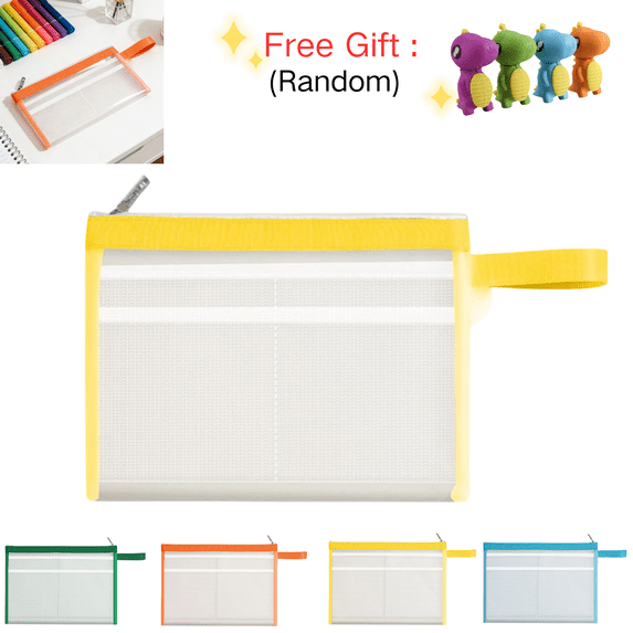 chaungfeng A5 Mesh Zipper Pouch, Yellow Reusable Document File Bag Portable Waterproof File Organizer, Multipurpose Paper Storage Bag Stationery Pouch Pencil Case Pen Bag for Office Home