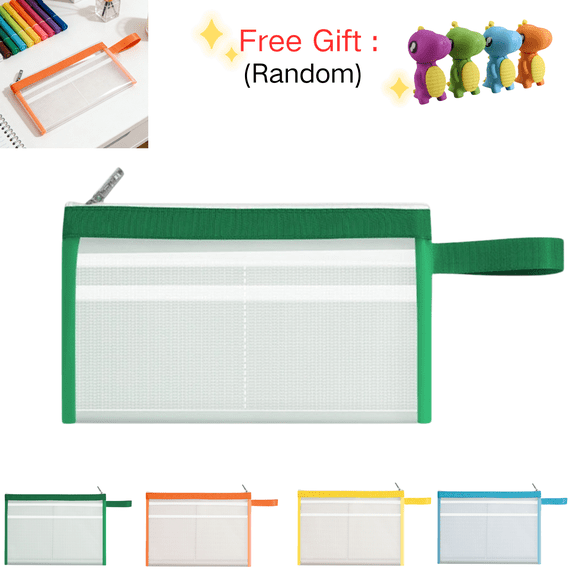 chaungfeng A6 Mesh Zipper Pouch, Green Reusable Document File Bag Portable Waterproof File Organizer, Multipurpose Paper Storage Bag Stationery Pouch Pencil Case Pen Bag for Office Home