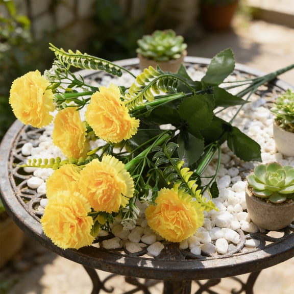 chaungfeng Artificial Carnations Flowers,7 Heads Bunch of Outdoor No Fade Silk Artificial Flower for Home Party and Wedding Decor Flower Arrangements(Yellow)