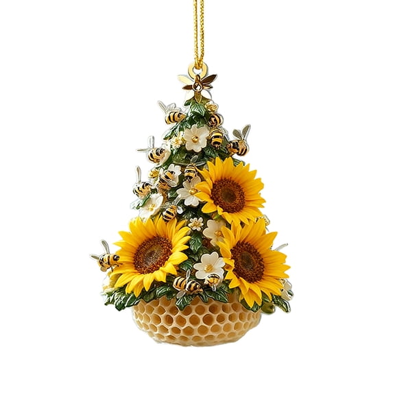 chaungfeng Bee-Themed Christmas Tree Ornament, Beehive Flowers Christmas Ornament, 2D Flat Acrylic Honeycomb Hanging, Unique Christmas Holiday Decorations Gift for Nature, Bee Lover