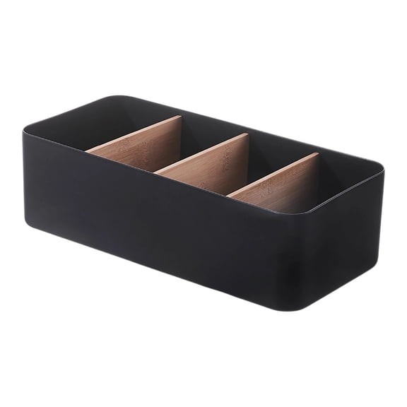 chaungfeng Black Desktop Organizer, Bamboo Remote Control Holder Cosmetic Storage Basket, Desk Storage Box Pencil Pen Holder Caddy for Office Home Bedside Nightstand Organization