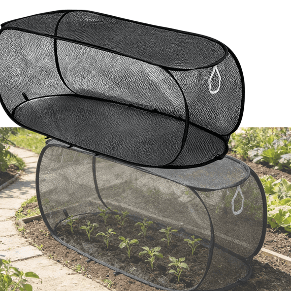 chaungfeng Black Garden Covers for Raised Beds, Mesh Plant Cover, Outdoor Raised Garden Bed Netting for Seedlings & Vegetables, 8 Metal Stakes,39" x 18" x 18"