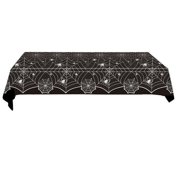 chaungfeng Black Plastic Tablecloth Square Overlay, with Spider Web, Halloweens Table Runner Topper Covers Fireplace Table Party Decor for Halloweens Party Decoration Indoor,180cm x 180cm