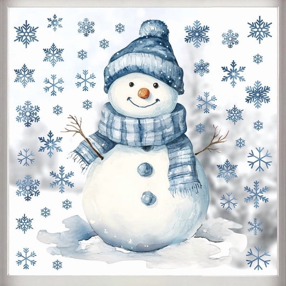 chaungfeng Blue Christmas Snowman Wall Sticker, Removable Vinyl Decal, Christmas Theme, for Bedroom Background, Home, Office, Party