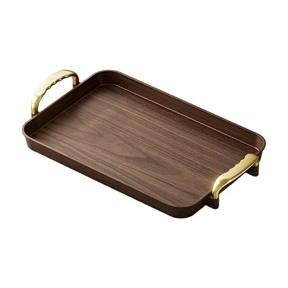 chaungfeng Brown Plastic Serving Tray with Handles, Food Tray for Breakfast,Coffee Table,Dinner & Bar, Decorative Tray for Kitchen, Bedroom (A)