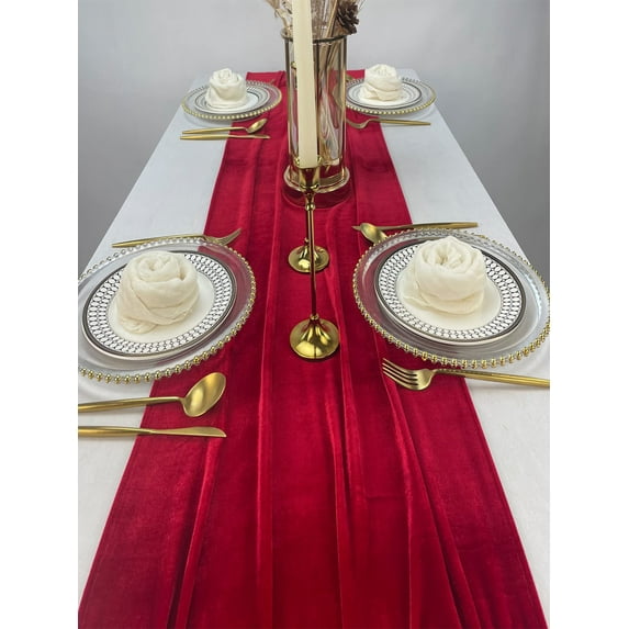 chaungfeng Burgundy Red Velvet Christmas Table Runner Cloth Decor 29 x 120 Inches 10ft Fabric Thanksgiving Wedding Runner for New Year Bridal Shower
