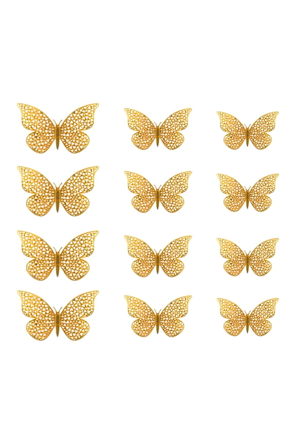 Butterflys Wall Stickers - 12 Pieces Gold Butterflys Decorations for Birthdays and Party Celebrations, Removable Stickers with Crystal Adhesive Dot Stickers (3 Size)