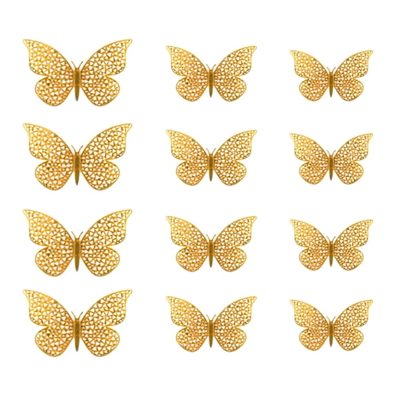 chaungfeng Butterflys Wall Stickers - 12 Pieces Gold Butterflys Decorations for Birthdays and Party Celebrations, Removable Stickers with Crystal Adhesive Dot Stickers (3 Size)
