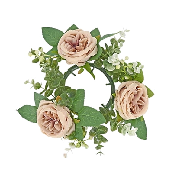 chaungfeng Candle Rings Wreaths Centerpieces: 7.87 Inch Khaki Flower Rose Wreath for Wedding Party Valentine's Day Table Decorations - Spring Summer Front Door Porch Decor