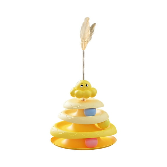 chaungfeng Cat Toy, Interactive Pet Plaything for Indoor, Kitten Interactive Kitty Puzzle Ball with 1 Cat-Tease (Yellow)