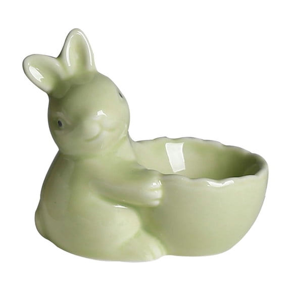 chaungfeng Ceramic Egg Cup for Soft Boiled Egg,Porcelain Single Egg Stand Holder for Serving, Breakfast, Brunch - Home Decor Kitchen Utensils Easter Bunny Egg Stand Decoration - Green