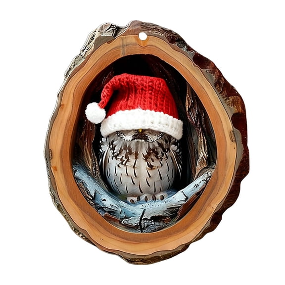 chaungfeng Christmas Animal Acorn Ornaments, A Animal in The Tree Hole 2D Acrylic Hanging Ornament, Cute Animal with Santa Hat for Pet Lover, Holiday Winter Home Decor Party Supplies (#01)