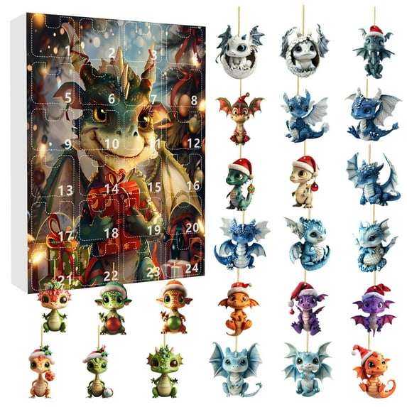 chaungfeng Christmas Arrival Calendar - 24-Day Dragons Pendant Countdown Calendar,Seasonal, Acrylic Ornaments for Window Wall Fence Mantel Living Room Tree Gift