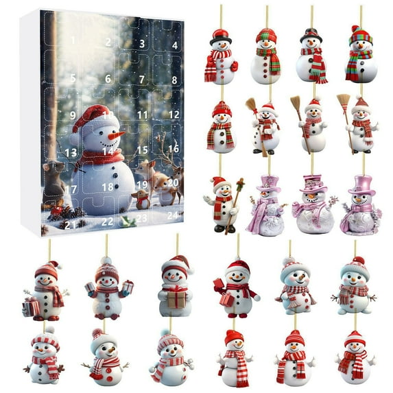 chaungfeng Christmas Arrival Calendar - 24-Day Snowman Pendant Countdown Calendar,Seasonal, Plastic Ornaments for Window Wall Fence Mantel Living Room Tree Gift