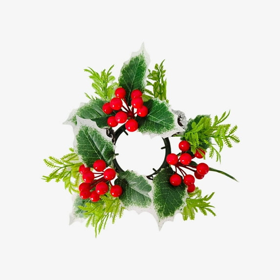 chaungfeng Christmas Candle Ring Wreath, Green Artificial Candle Wreath for Christmas Party Wedding Table Center Decor (8 inch)