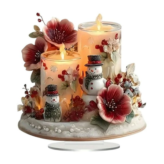 chaungfeng Christmas Decorations,Indoor Christmas Decoration – 2D Christmas Theme Decoration for Desk, Centerpiece for Bookshelf, Bookcase, Office, Home, Dining Room(Candle)