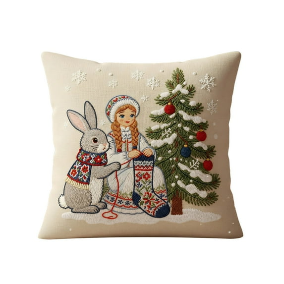 chaungfeng Christmas Decorations, Print Christmas Pillow Covers 18" x 18", with 8 Cute Patterns, Throw Pillow Covers for Home Christmas Decor, Soft Linen Material