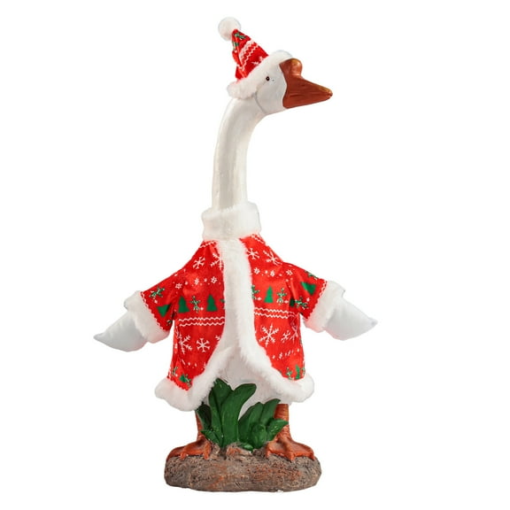 chaungfeng Christmas Goose Outfit, for 23" High Cement or Plastic Porch Goose Costume, for Yard Lawn Outdoor Garden Patio Statue Xmas
