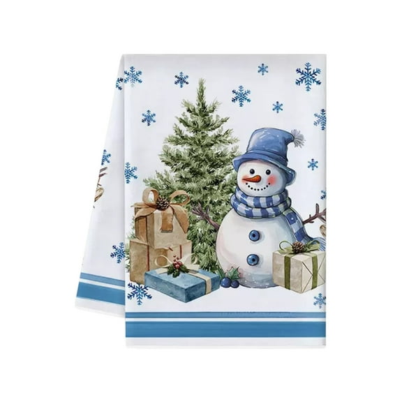 chaungfeng Christmas Kitchen Towels, Pine Trees Woodland Snowman Towels Dish Cloths Home Decoration for Winter Baking Cooking Bathroom Gift, 23.6x15.8 Inches