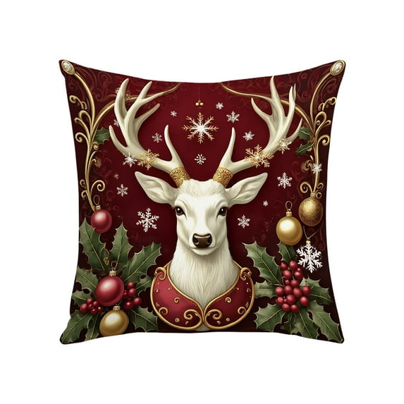 chaungfeng Christmas Linen Pillow Cover, Christmas Reindeer Snowman Printed Pattern Decorative Sofa Cushion Cases, 45x45cm Holiday Decor, Soft Fabric, for Living Room, Bedroom, Chair