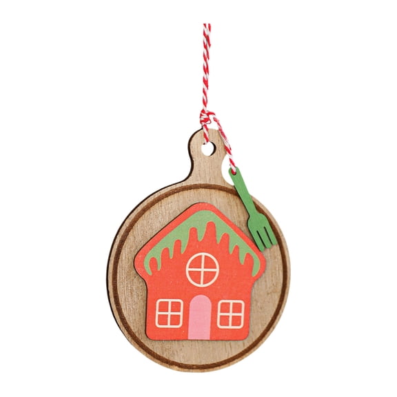 chaungfeng Christmas Round Wooden Plaques Ornaments, 4.7 Inch Snowflake Christmas House Tree Pendant, for Winter Party Holiday Window Scene Layout Wreath Car Rearview Mirror Gift