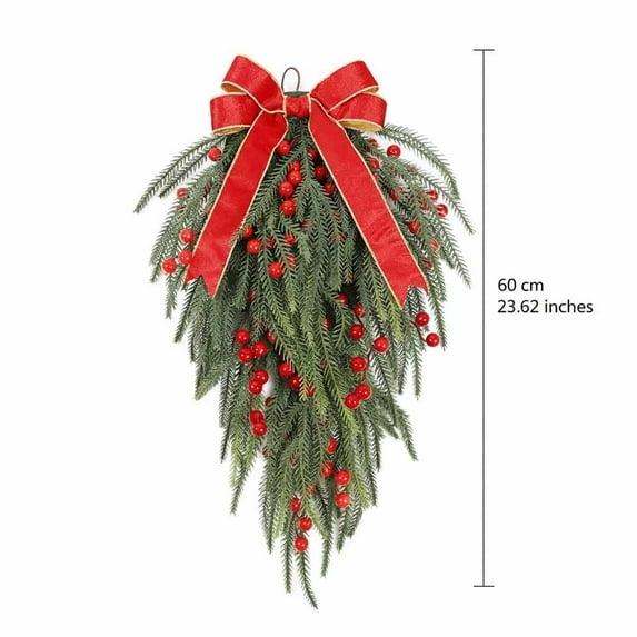 chaungfeng Christmas Swags, Garland Christmas Swag Teardrop Ornament, Berry Bow Decorative Props Pendant Wall Hanging for Front Door Indoor Outdoor Wall Hanging Wreaths Decor