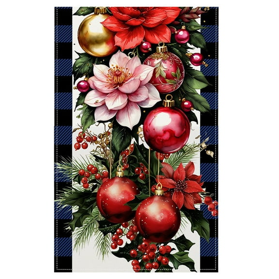 chaungfeng Christmas Table Flag, Flower and Ball Pattern Table Runner, for Dining Table, Restaurant, Festive Home Decor, 13x72 Inches