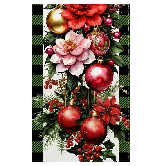 chaungfeng Christmas Table Flag, Flower and Ball Pattern Table Runner, for Dining Table, Restaurant, Festive Home Decor, 13x72 Inches