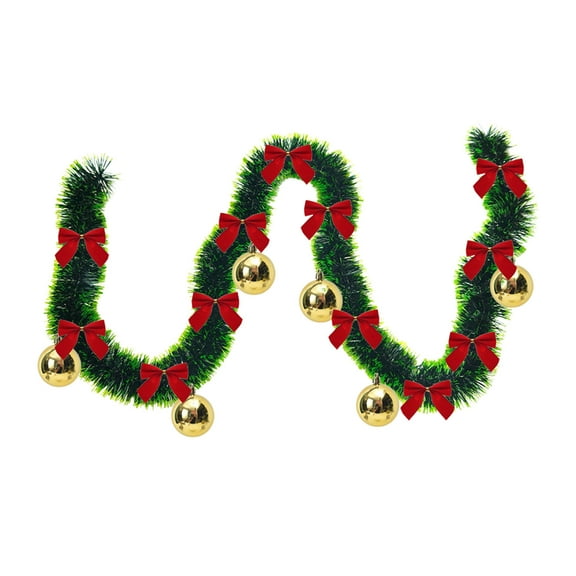 chaungfeng Christmas Tinsel Garland Decor, Green Garland with 12 Bows and 6 Christmas Balls, Holiday Party Xmas Tree Decoration, 78.74inch/200cm