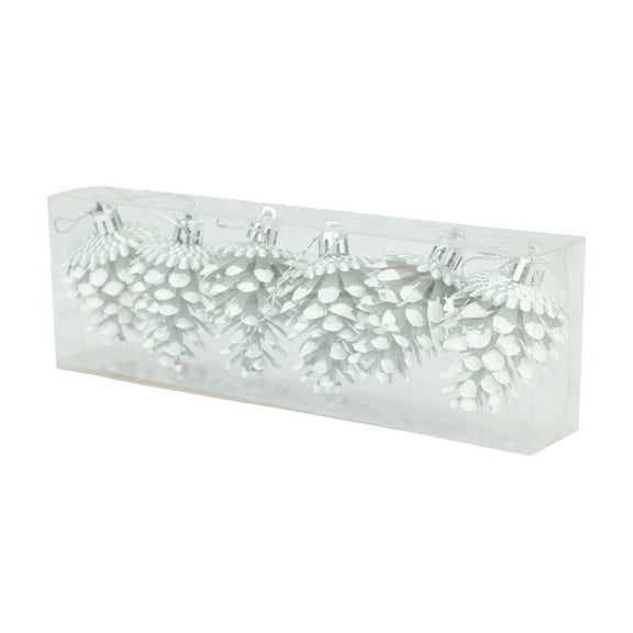 chaungfeng Christmas Tree Pinecones Ornaments, Xmas Tree Hanging Decorations, Colored Plastic Pine Cones Pendants for Party Holiday Decorations 1.77"x2.36" (Silver, Pack of 6)