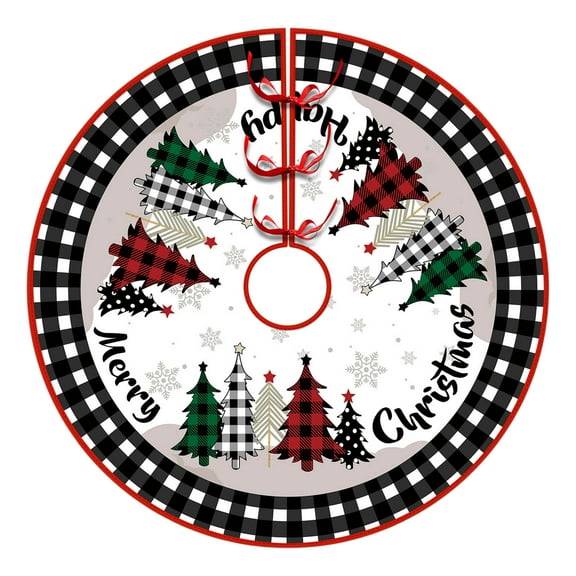 chaungfeng Christmas Tree Skirt, Black Rustic Xmas Tree Skirt with Snowflake, Buffalo Plaid Christmas Tree Skirt Ornaments, for Merry Christmas Holiday Party Decorations Indoor Outdoor