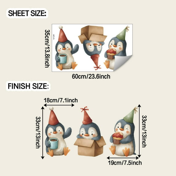 chaungfeng Christmas Wall Sticker, Removable Waterproof Decal, Cartoon Penguin Pattern, Easy to Apply, for Bedroom Background, Living Room, Kitchen, Home, Office, Party