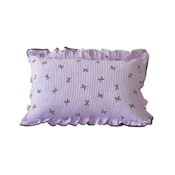 chaungfeng Cloud-feel Double-layered Yarn-lined Pillowcase, King Size Vintage Floral Print Pillow Case Women Ruffled Pillow Cover, 20x30 inch, 1 Piece, Bow-print (Purple)