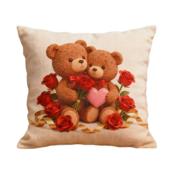 chaungfeng Couple Throw Pillow Covers 18 x 18 Inch, Cute Cartoon Animals Print Cushion Covers Romantic Pillow Cases for Sofa Couch Porch Inside Outside Holiday Party Decor (Two Bears)