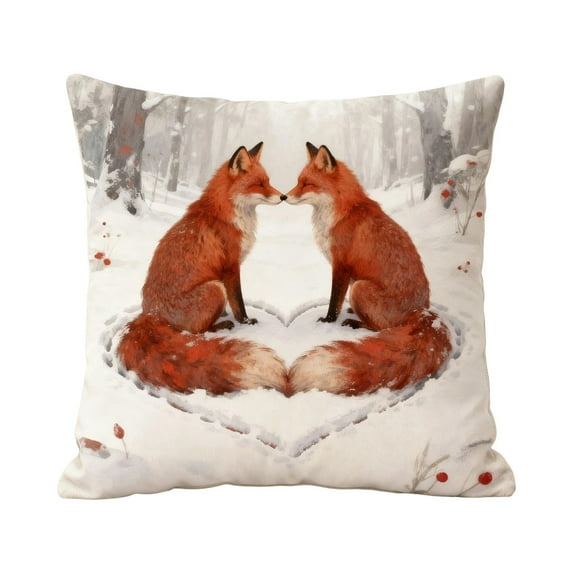 chaungfeng Couple Throw Pillow Covers 18 x 18 Inch, Cute Cartoon Animals Print Cushion Covers Romantic Pillow Cases for Sofa Couch Porch Inside Outside Holiday Party Decor (Two Foxes)