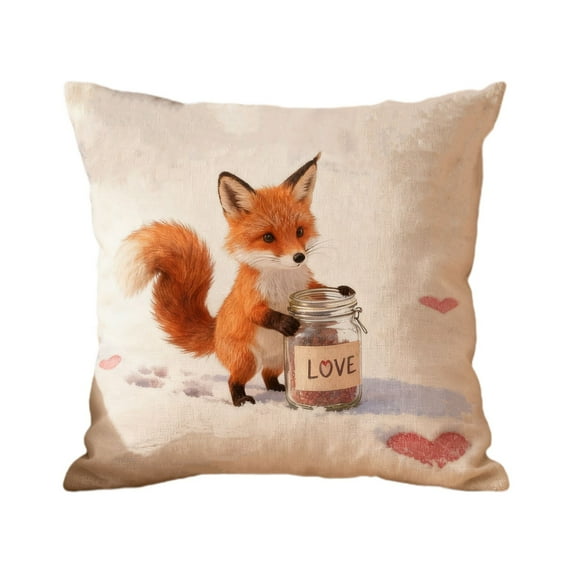chaungfeng Couple Throw Pillow Covers 18 x 18 Inch, Cute Cartoon Animals Print Cushion Covers Romantic Pillow Cases for Sofa Couch Porch Inside Outside Holiday Party Decor (Cartoon Fox)