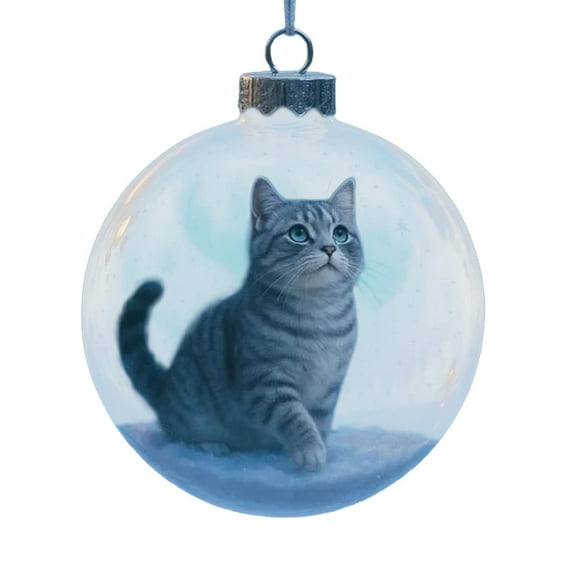 chaungfeng Cute Cat Christmas Acrylic Pendant, 3.15 Inch Xmas Tree Kitten Ball Ornament, 2D Flat Animal Decoration, for Cats Lovers, Party Centerpiece Mantel, Fall Winter Home Decor