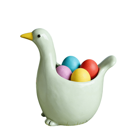 chaungfeng Cute Ceramic Duck,Cup Holder Funny Goose Figurine Hard Boiled Egg Stand Porcelain Breakfast Serveware Makeup Sponge Holder Gift (White/Green)(Green)