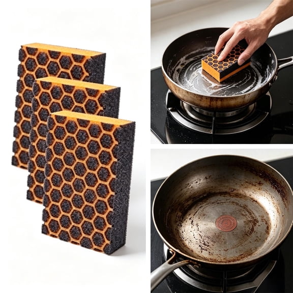 chaungfeng Decontamination Cleaning Brush, Magic Emery Cleaning Sponge, Carbide Cleaning Brush, Rust Eraser Sponge for BBQ Grill, Pots and Pans (3pcs)